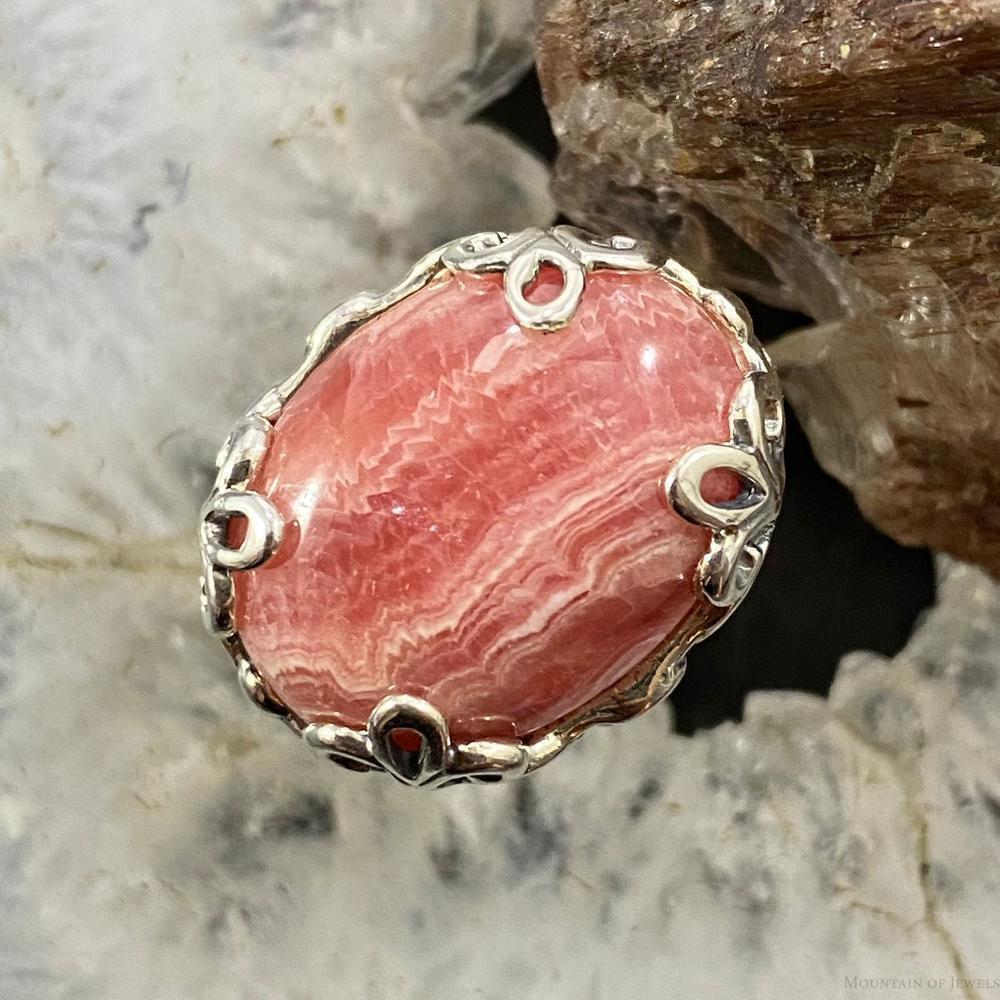Carolyn Pollack Sterling Silver Oval Rhodonite Decorated Ring For Women